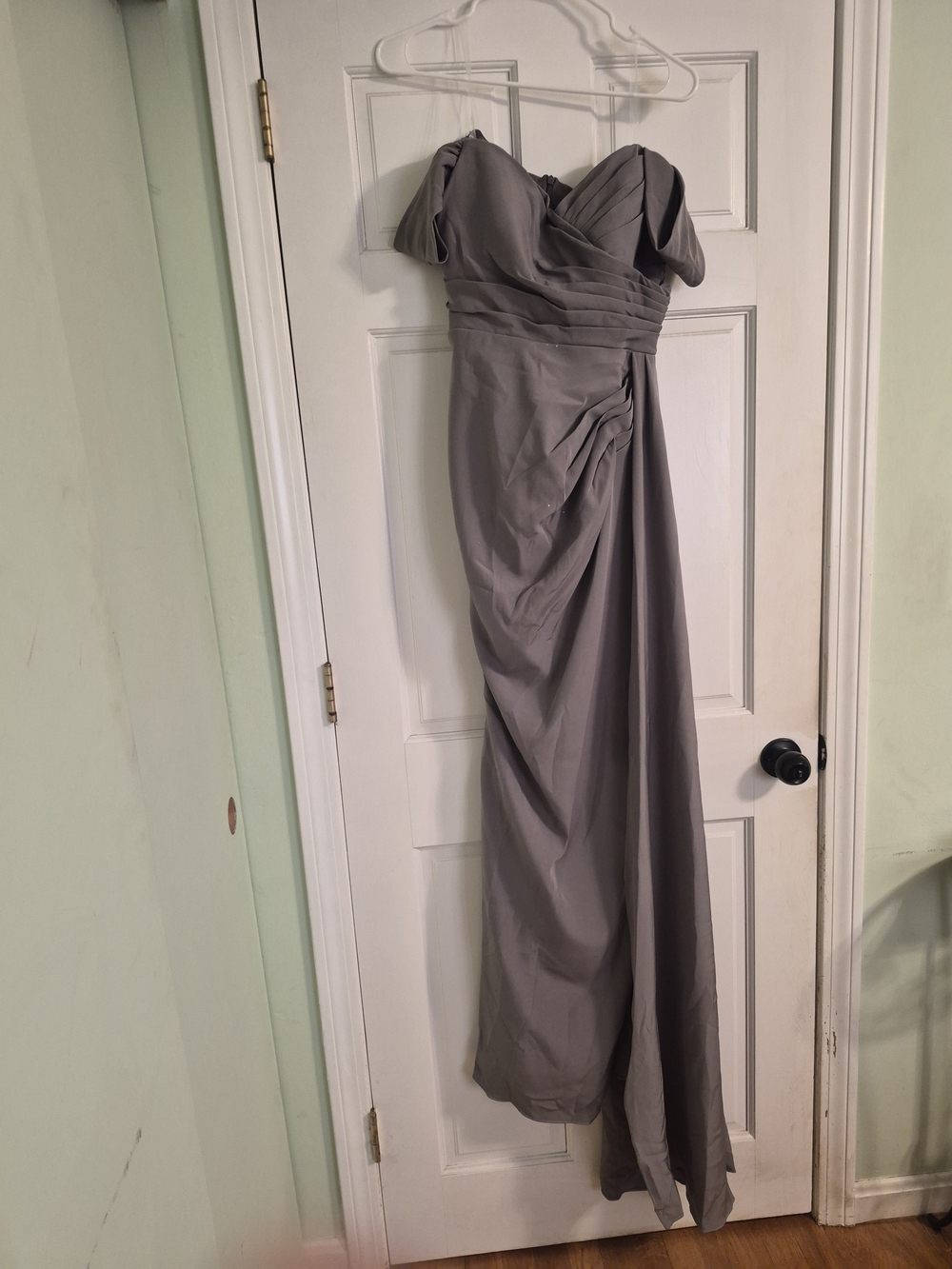 Elegant Off-Shoulder Gray Evening Gown